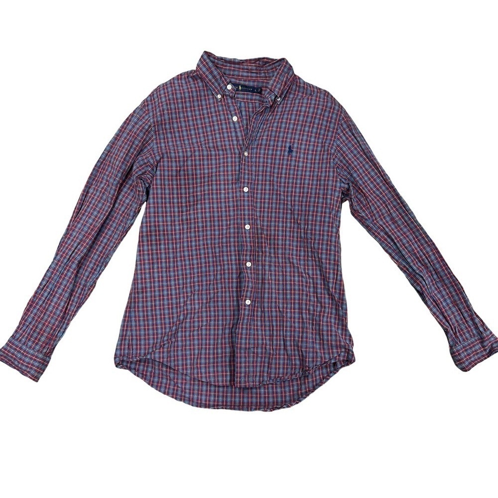 Ralph Lauren Plaid Button Down Men’s Large Navy Yellow‎ Maroon EUC